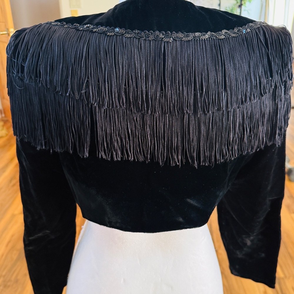 Steppin' Out Velvet Black Fringe Bolero Sequins Costume Matador Y2K Holiday